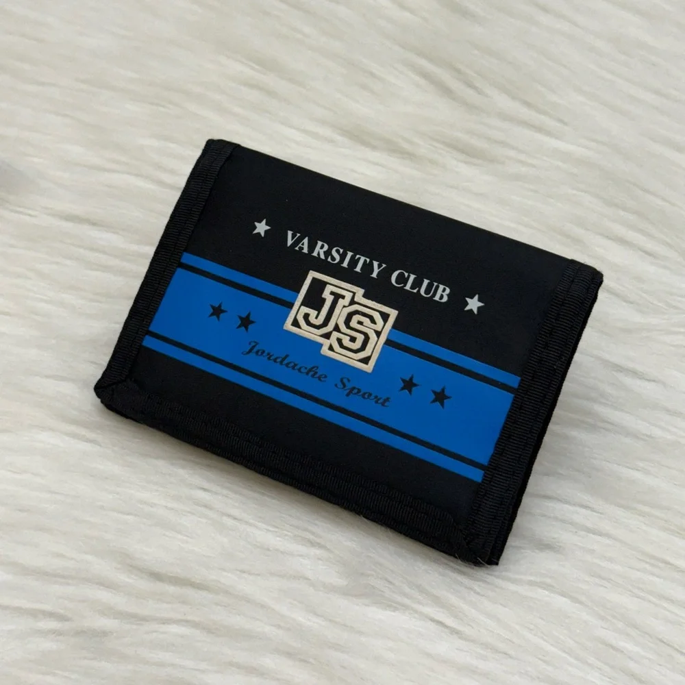 JORDACHE - BLACK BLUE NYLON SPORT VARSITY CLUB TRIFOLD VELCRO WALLET